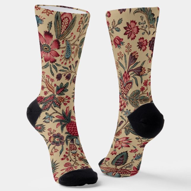 Floral Tapestry Needlework Flower Art Socks (Angled)