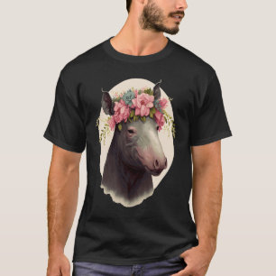 Floral Tapir Flower Crown Cute Watercolor Animal T-Shirt