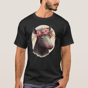 Floral Tapir Flower Crown Cute Watercolor Animal T-Shirt