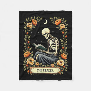 Floral Tarot Card The Reader Skeleton Reading Book Fleece Blanket