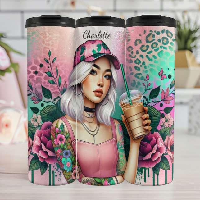Floral Tattoo Cap Coffee Cool Thermal Tumbler (Creator Uploaded)