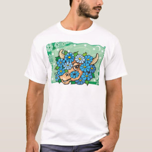 Floral Taurus Bull with Blue Flowers T-Shirt