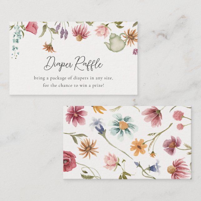 Floral Tea Baby Shower Diaper Raffle Card (Front/Back)