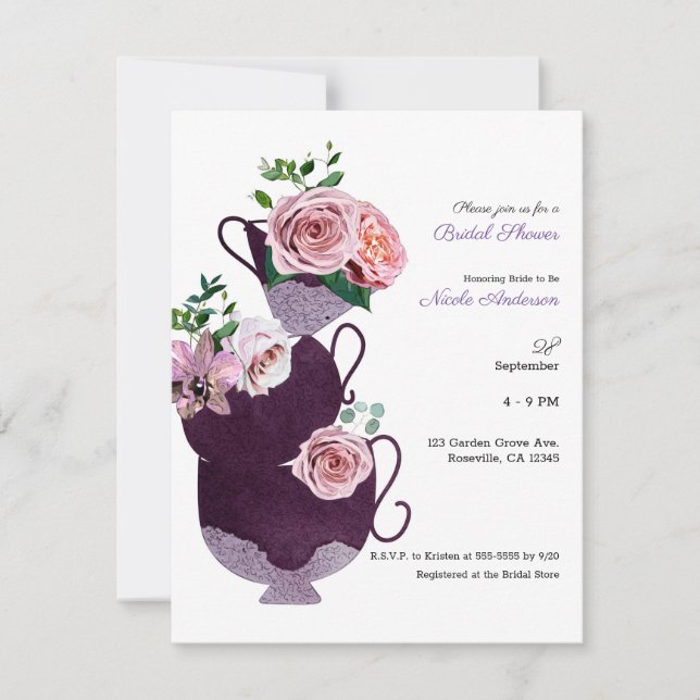 Floral Tea Cups Bridal Shower Party Invitation (Front)