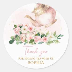 Floral Tea Garden Birthday Party Classic Round Sticker