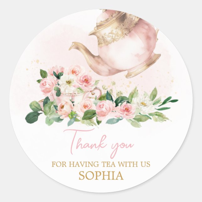 Floral Tea Garden Birthday Party Classic Round Sticker (Front)