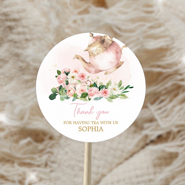 Floral Tea Garden Birthday Party Classic Round Sticker (Creator Uploaded)