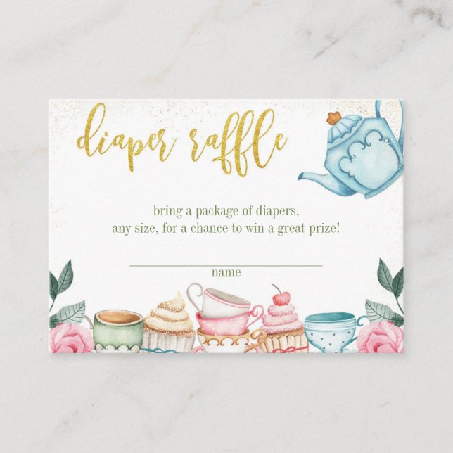 Floral Tea Party Baby Shower Diaper Raffle Enclosure Card (Front)