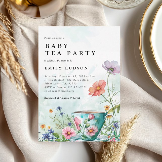Floral Tea Party Baby Shower Invitation (Creator Uploaded)
