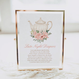 Floral Tea Party Baby Shower Late Night Diapers Poster