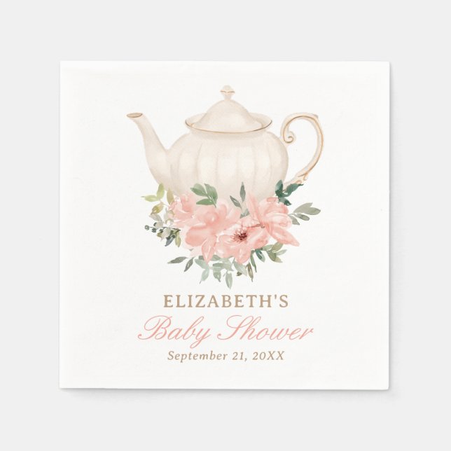 Floral Tea Party Baby Shower Napkin (Front)