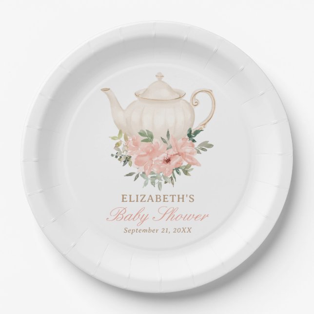 Floral Tea Party Baby Shower Paper Plate (Front)