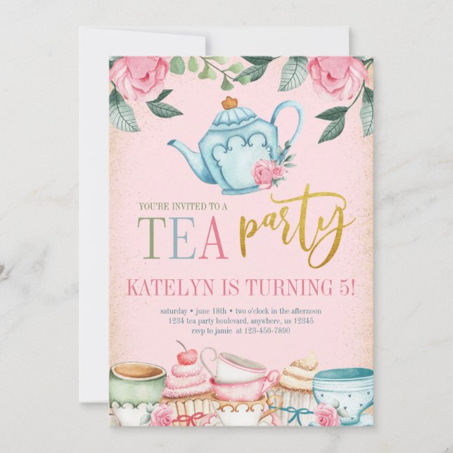 Floral Tea Party Birthday Invitation (Front)