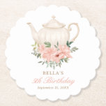 Floral Tea Party Birthday Paper Coaster<br><div class="desc">Add a finishing touch to your little one's birthday decor with these floral tea party coasters.</div>