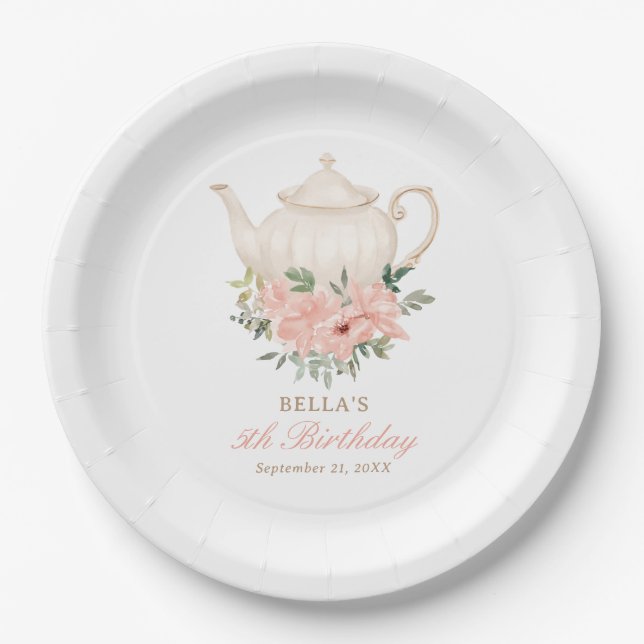 Floral Tea Party Birthday Paper Plate (Front)