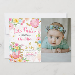 Floral Tea Party Birthday Photo Invitation