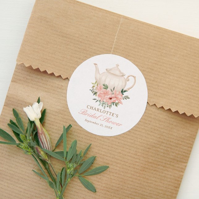 Floral Tea Party Bridal Shower Classic Round Sticker (Creator Uploaded)