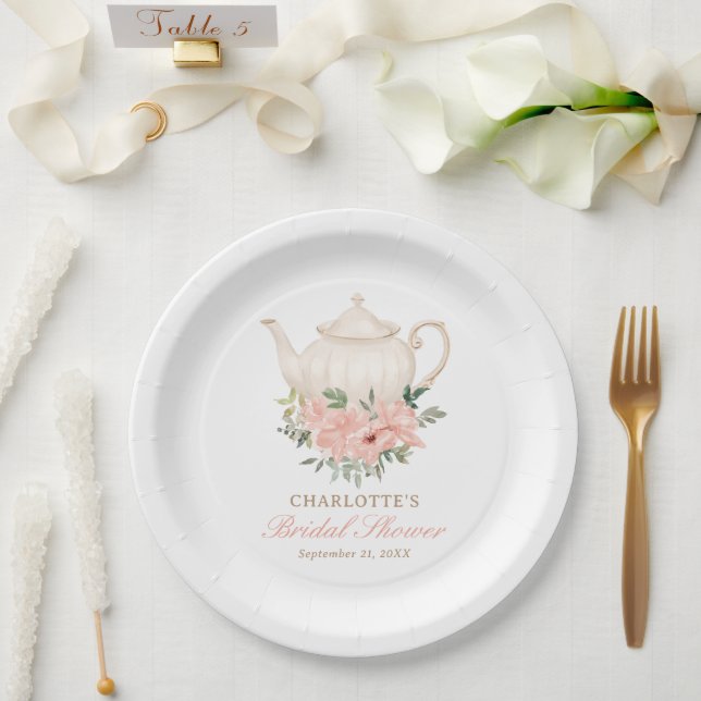 Floral Tea Party Bridal Shower Paper Plate (Wedding)