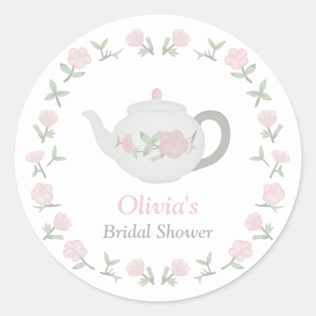 Floral Tea Party Bridal Shower Party Decor Classic Round Sticker (Front)