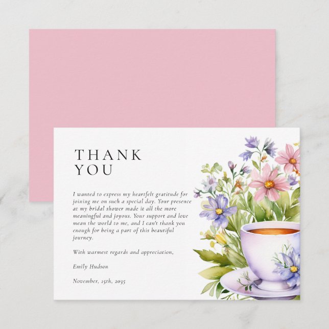 Floral Tea Party Bridal Shower Thank You Card (Front/Back)