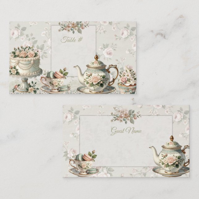 Floral Tea Party Table Numbers & Place Cards (Front/Back)