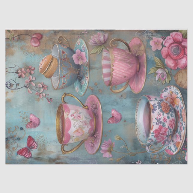 Floral Tea Time Pastel Flowers Decoupage Tissue Paper (Front)