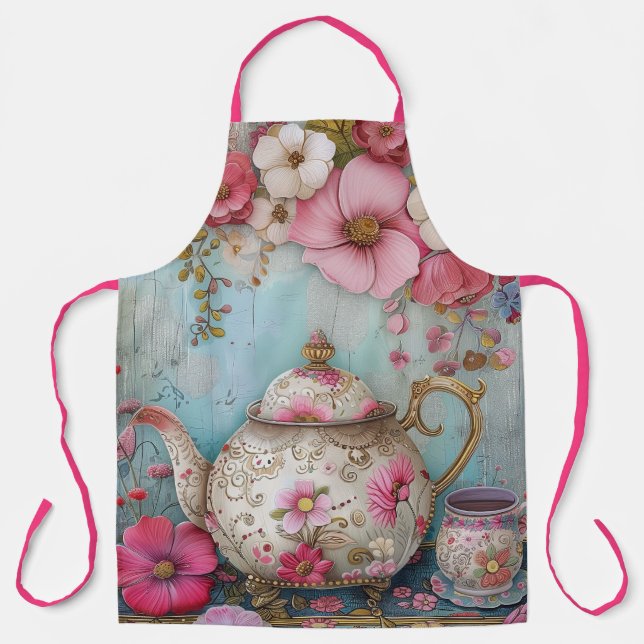 Floral Tea Time Teapot Apron (Front)