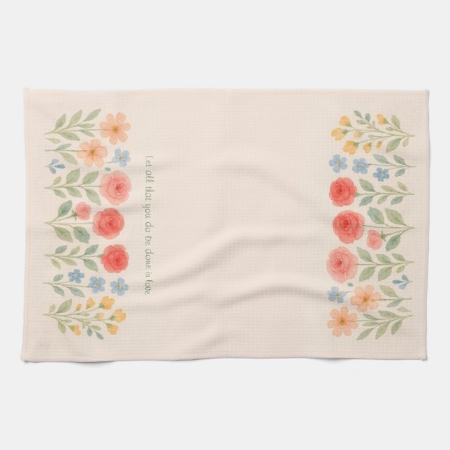 Floral Tea Towel with custom quote (Horizontal)