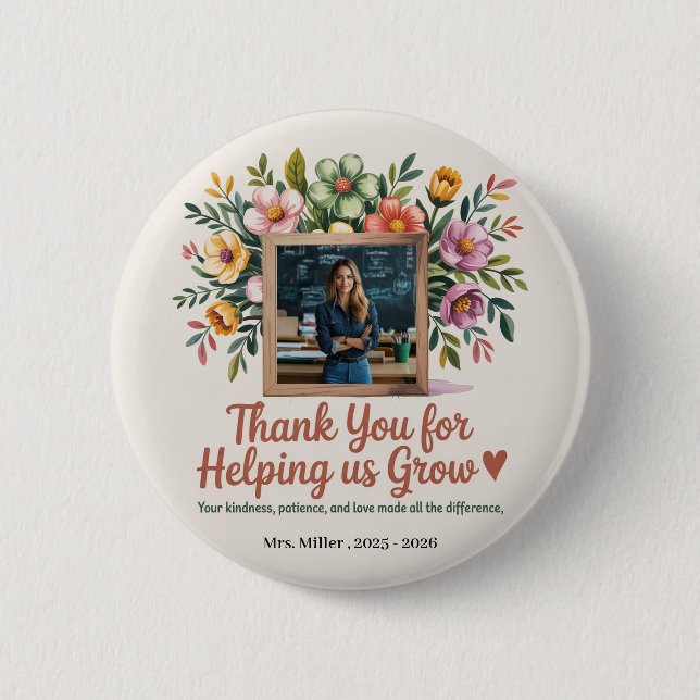Floral Teacher Button – Thank You Gift (Front)
