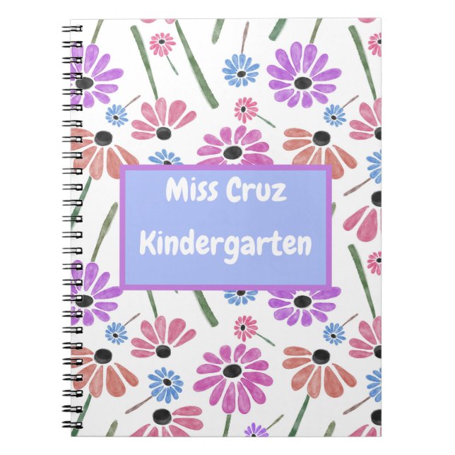 Floral Teacher Name/Grade Colourful  Notebook (Front)
