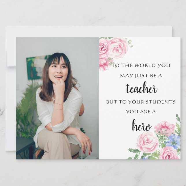 floral teacher photo appreciation from students  card (Front)