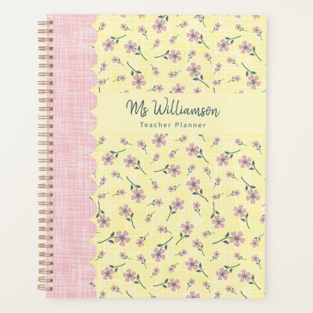 Floral Teacher Planner Yellow Pink Vintage Flowers (Front)