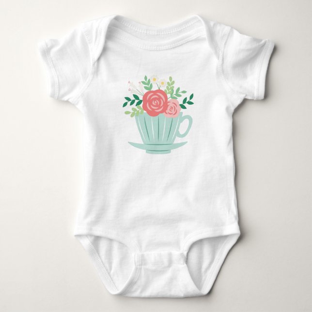 Floral Teacup Baby Bodysuit (Front)