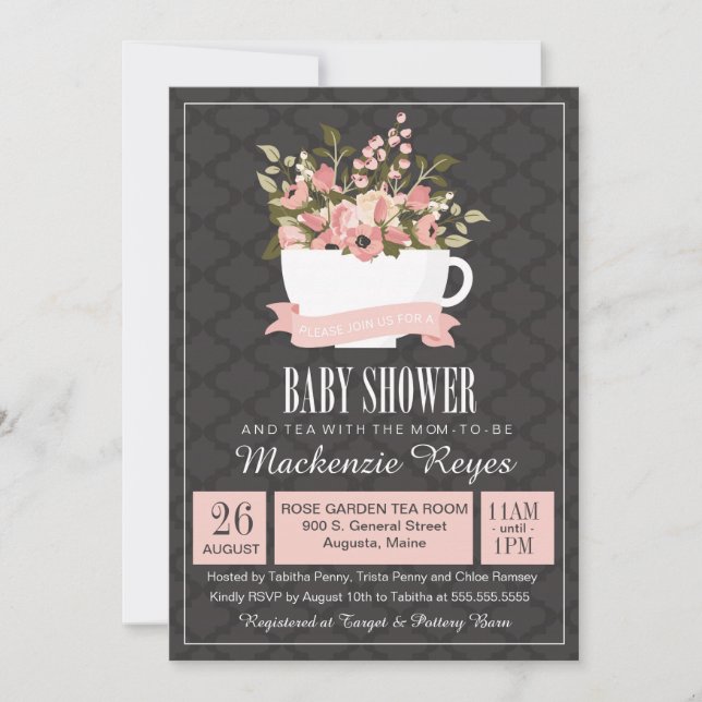 Floral Teacup Baby Shower Invitation, Tea Party Invitation (Front)