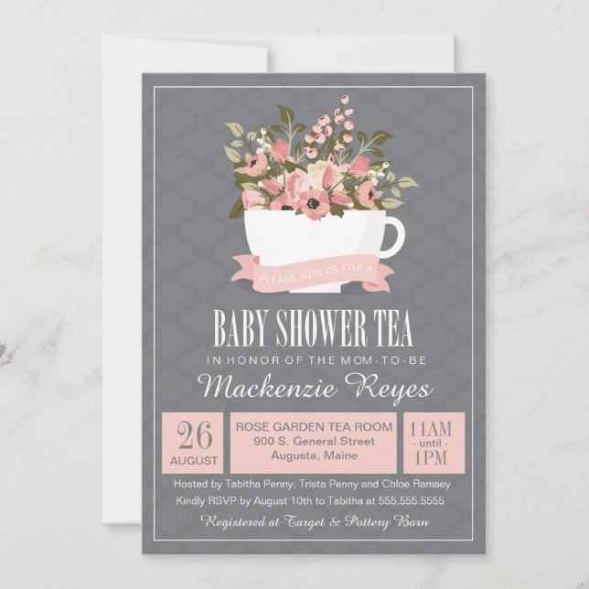 Floral Teacup Baby Shower Tea Invitation (Front)