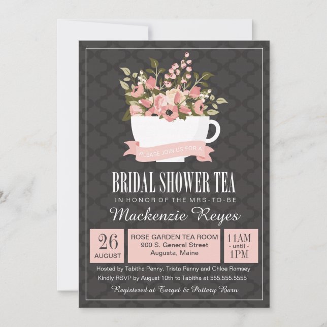 Floral Teacup Bridal Shower Tea Invitation (Front)
