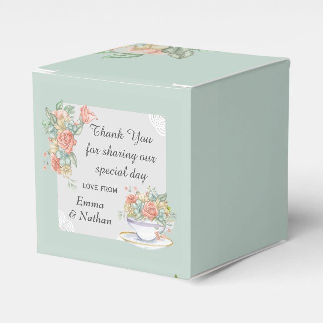Floral Teacup Elegant Custom Thank You Message Favour Box (Front Side)