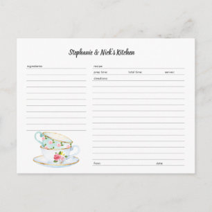 Floral teacups Recipe Card template