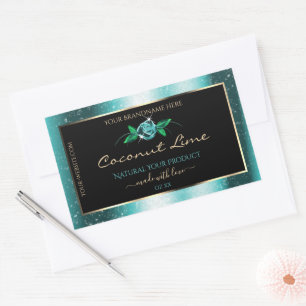 Floral Teal and Black Product Labels Soft Glitter