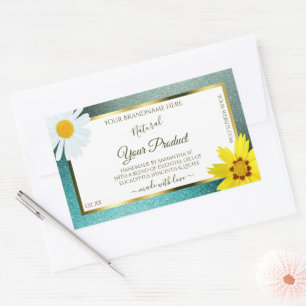 Floral Teal and Blue Glitter White Product Labels