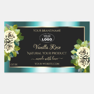 Floral Teal Black Gold Product Labels Roses Logo