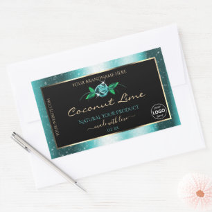 Floral Teal Black Product Labels Soft Glitter Logo