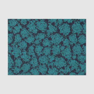 Floral Teal Black Succulent Print Pattern Tissue Paper