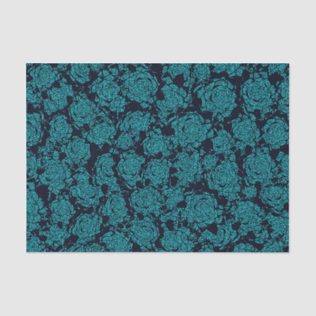 Floral Teal Black Succulent Print Pattern Tissue Paper (Front)