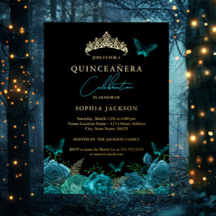 Floral Teal Blue Butterfly Tiara Quinceanera