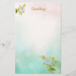 Floral Teal Blue Wedding Stationery Notes White