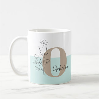 Floral Teal Bold Monogram Name  Coffee Mug