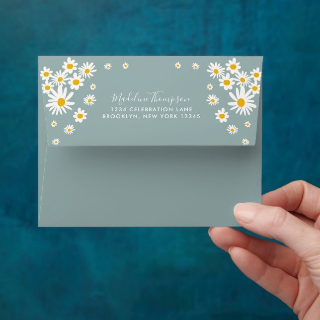 Floral Teal Daisy Flower Elegant Script Address Envelope (Hand)