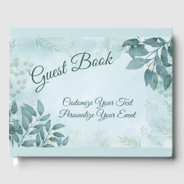 Floral Teal Foliage Lovely Romantic Celebration Guest Book (Front)