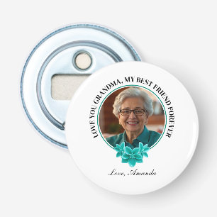 Floral Teal Frame Grandkid to Grandma Photo Bottle Opener